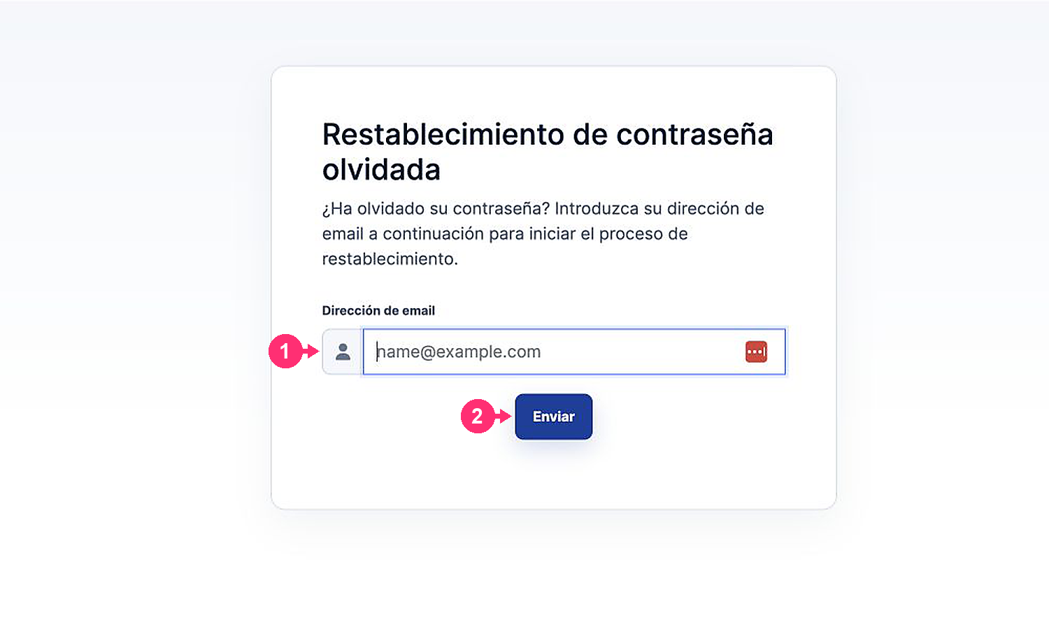 Formulario para restablecer la contraseña del Área de Cliente