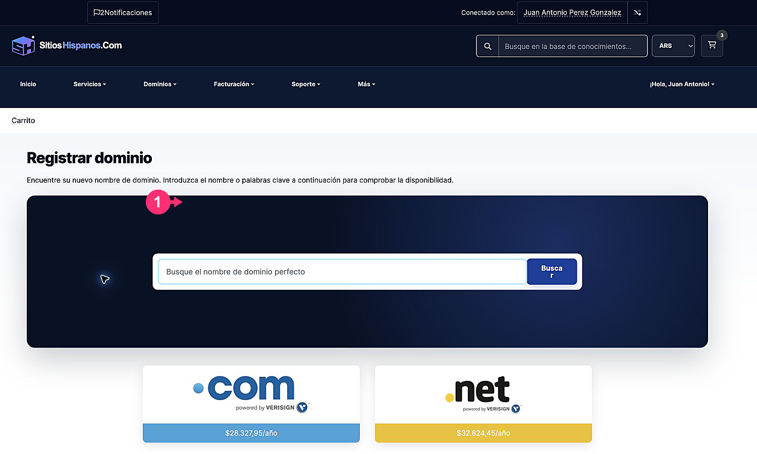Buscador para registrar un dominio nuevo